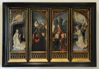 130 Annonciation - Donateurs avec leurs saints patrons (André et Catherine) par Jan Provost (± 1500) Pays-Bas
