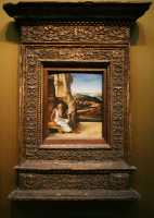 60 - Ecole de Giovanni Bellini, Venise (1435-1516) Saint Jérôme - Le lion dont il a retiré une épine de la patte est allongé derrière la grotte