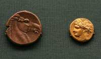 208 - Monnaies de Carthage - Cheval, argent (± 265) - La déesse Tanit, électrum (± 250)
