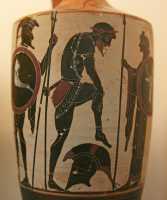 177 - Gela, importé d'Athènes (± 490) Lekythos à figures noires (récipient à huile)