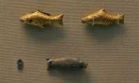 085 - Ur (26°s) Poissons en or et lapis-lazuli - Amulettes sur le bras de Pu-Abi.JPG