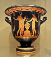 274 Cratère - Apulie (Italie du Sud) - Figures rouges - Dionysos tenant un masque de théâtre & Pan adolescent (400±)